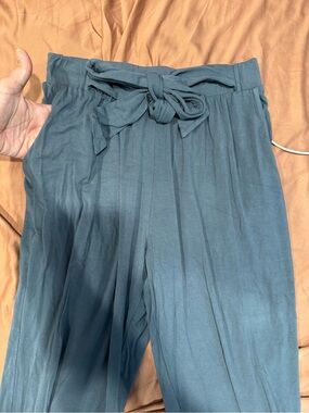 Live Sozy High-Waist Tie-Belt Wide Leg Jogger Pant— Slate Blue